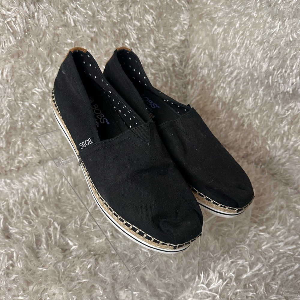 BOBS from Skechers Breeze Black Espadrille Slip-On Flats Women's Size 9